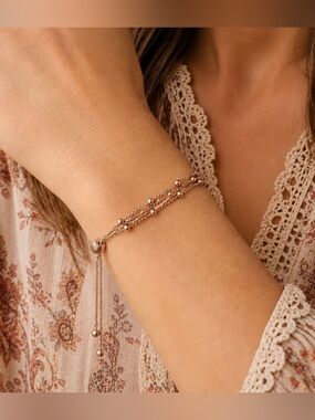 925 Italian TRENDY Rose Gold Multi Strand Etched Slide Ball Bracelet NEW FIRM